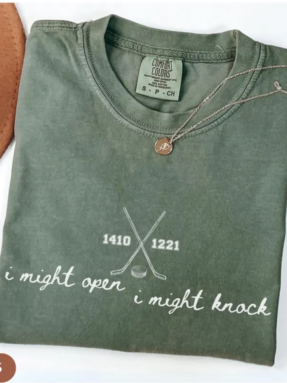 Comfort Colors Moss Green Short Sleeve Tee with White Hockey Graphic